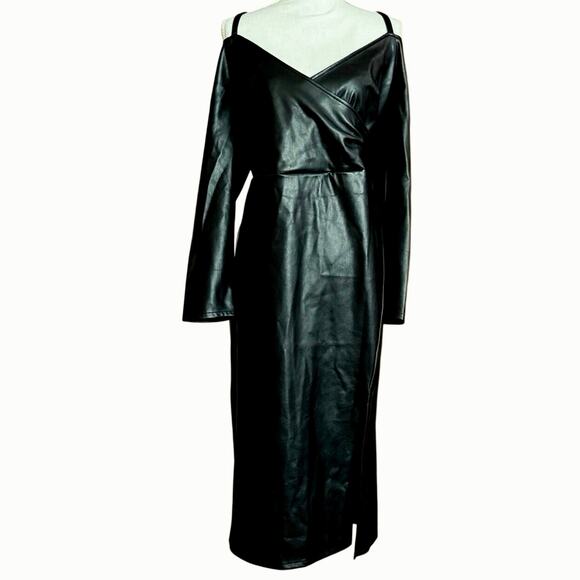 Eloquii faux leather off cold shoulder bodycon midi dress long sleeve midi 18 - Picture 8 of 12